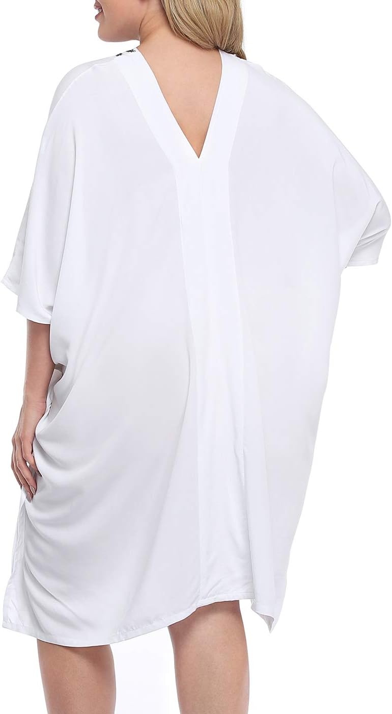 image:imageHDE Womens UPF 30 Short Kaftan Cover Up Oversize Plus Size Swimsuit Shirt DressWhite