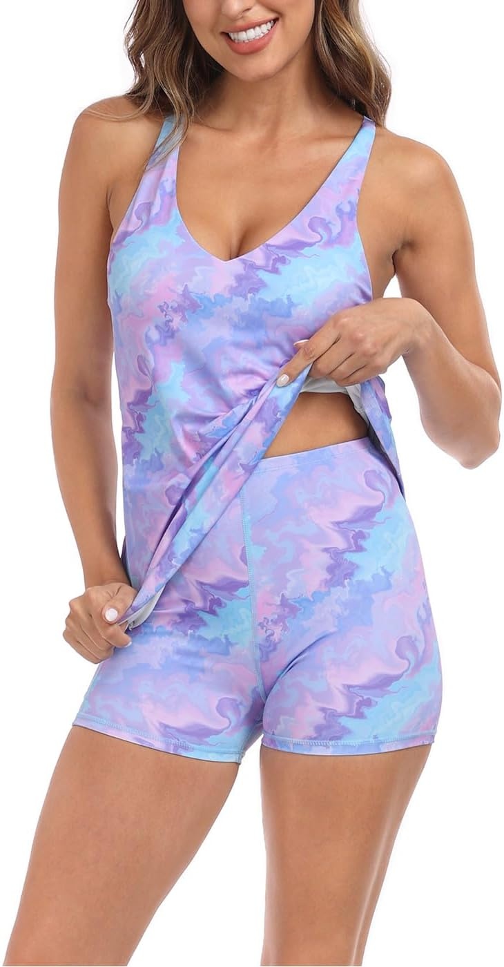 image:imageHDE Womens VNeck Exercise Tennis Dress with Built in Bra and Separate ShortsMarble Smoke