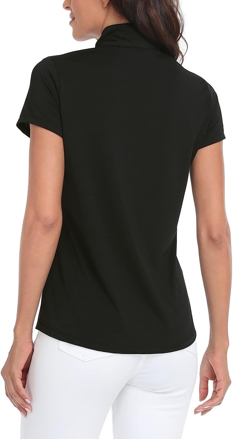 image:imageLRD Womens Golf Polo Shirt Short Sleeve Quarter Zip Mock Neck Tennis Shirt UPF 30 Sun Protection Quick Dry Performance TopBlack Aloha