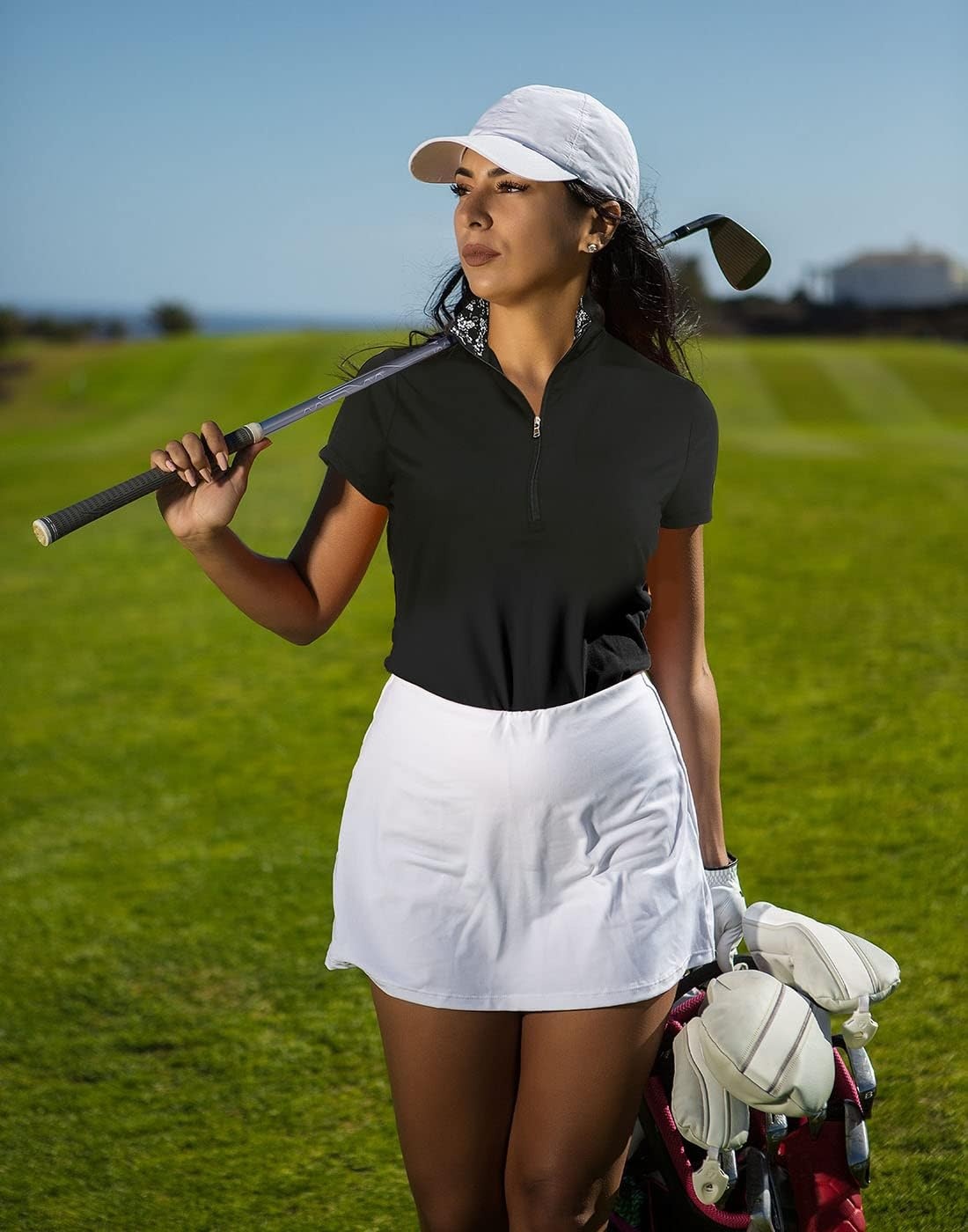 image:imageLRD Womens Golf Polo Shirt Short Sleeve Quarter Zip Mock Neck Tennis Shirt UPF 30 Sun Protection Quick Dry Performance TopBlack Aloha
