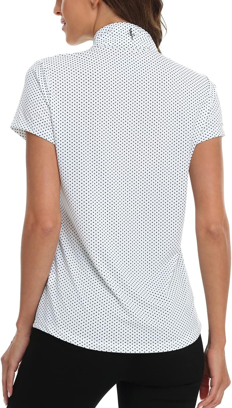 image:imageLRD Womens Golf Polo Shirt Short Sleeve Quarter Zip Mock Neck Tennis Shirt UPF 30 Sun Protection Quick Dry Performance TopPolka Dots Floral
