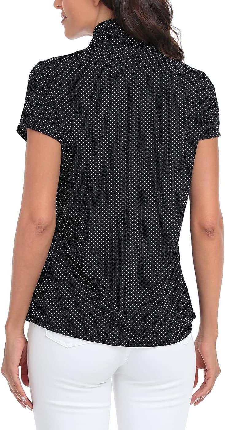 image:imageLRD Womens Golf Polo Shirt Short Sleeve Quarter Zip Mock Neck Tennis Shirt UPF 30 Sun Protection Quick Dry Performance TopPolka Dots Pink Aloha