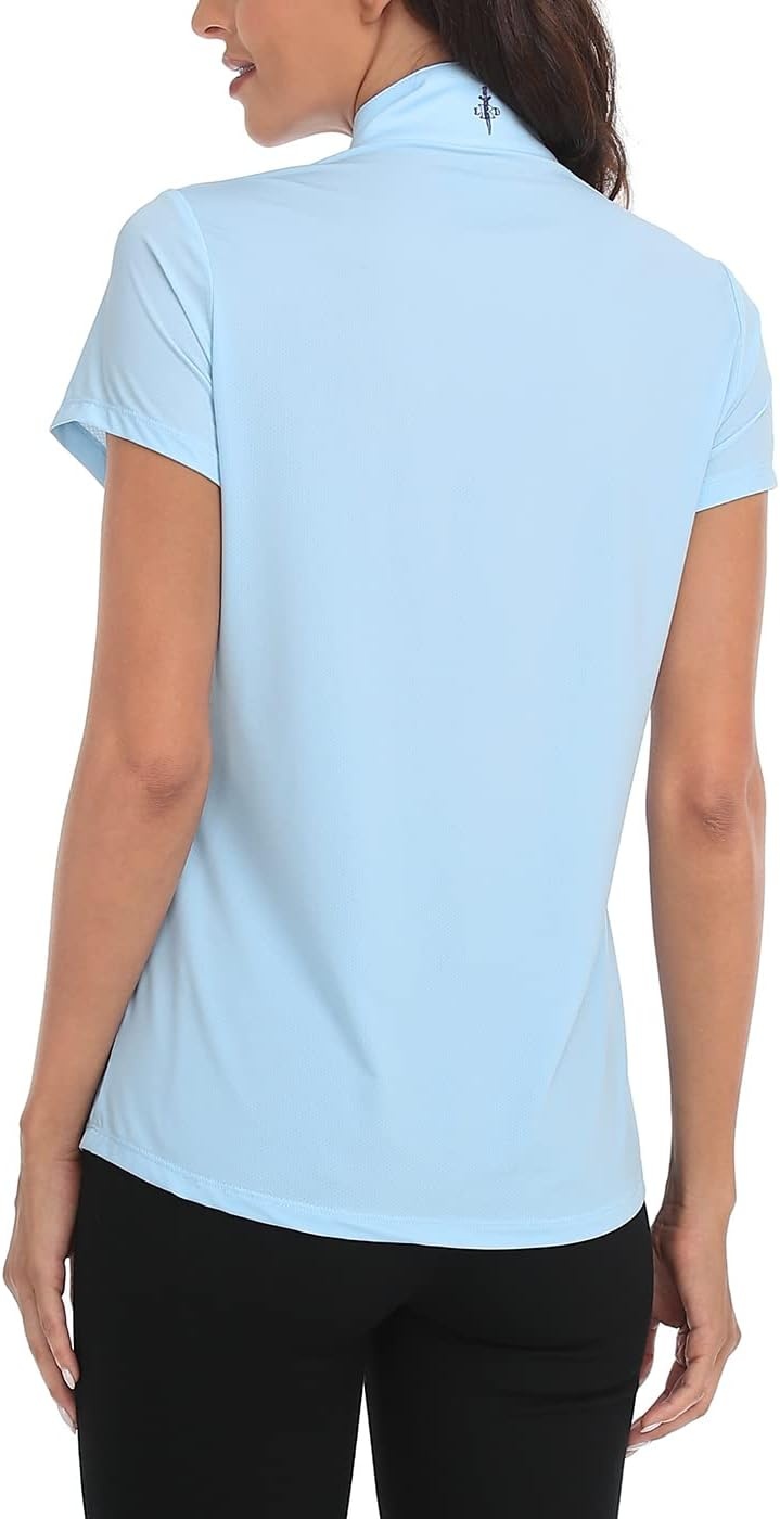 image:imageLRD Womens Golf Polo Shirt Short Sleeve Quarter Zip Mock Neck Tennis Shirt UPF 30 Sun Protection Quick Dry Performance TopSporty Blue White