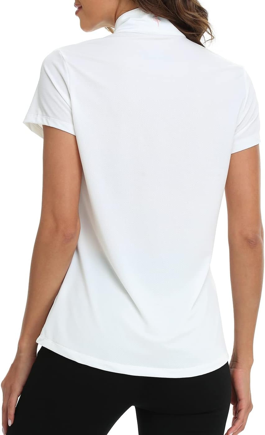 image:imageLRD Womens Golf Polo Shirt Short Sleeve Quarter Zip Mock Neck Tennis Shirt UPF 30 Sun Protection Quick Dry Performance TopWhite Floral