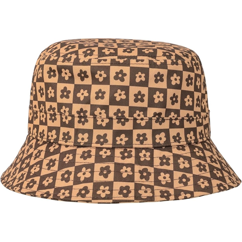 image:imageHDE Bucket Hat Unisex Print and Solid Beach Sun Hats Outdoor Packable HeadwearBrown Floral Checker