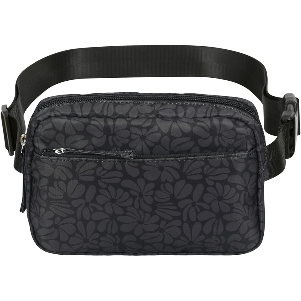 image:imageHDE Crossbody Bum Bag with Long Strap Cute Print 2L Mini Belt Bag Small Fanny Pack Easy Adjustable Length Sling for Women Black Floral PopBlack Floral Pop