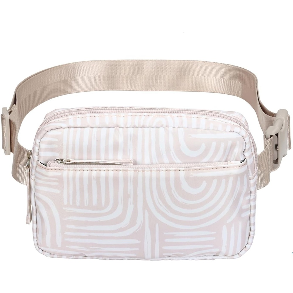 image:imageHDE Crossbody Bum Bag with Long Strap Cute Print 2L Mini Belt Bag Small Fanny Pack Easy Adjustable Length Sling for Women Black Floral PopBoho Brush Strokes
