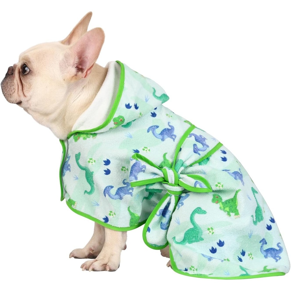 image:imageHDE Dog Bathrobe Super Absorbent Quick Drying Puppy Towel Wrap Coat Adjustable After Bath Robes with Hood for Dog Sizes SXXL Blue Rubber Ducks SCute Dinosaurs