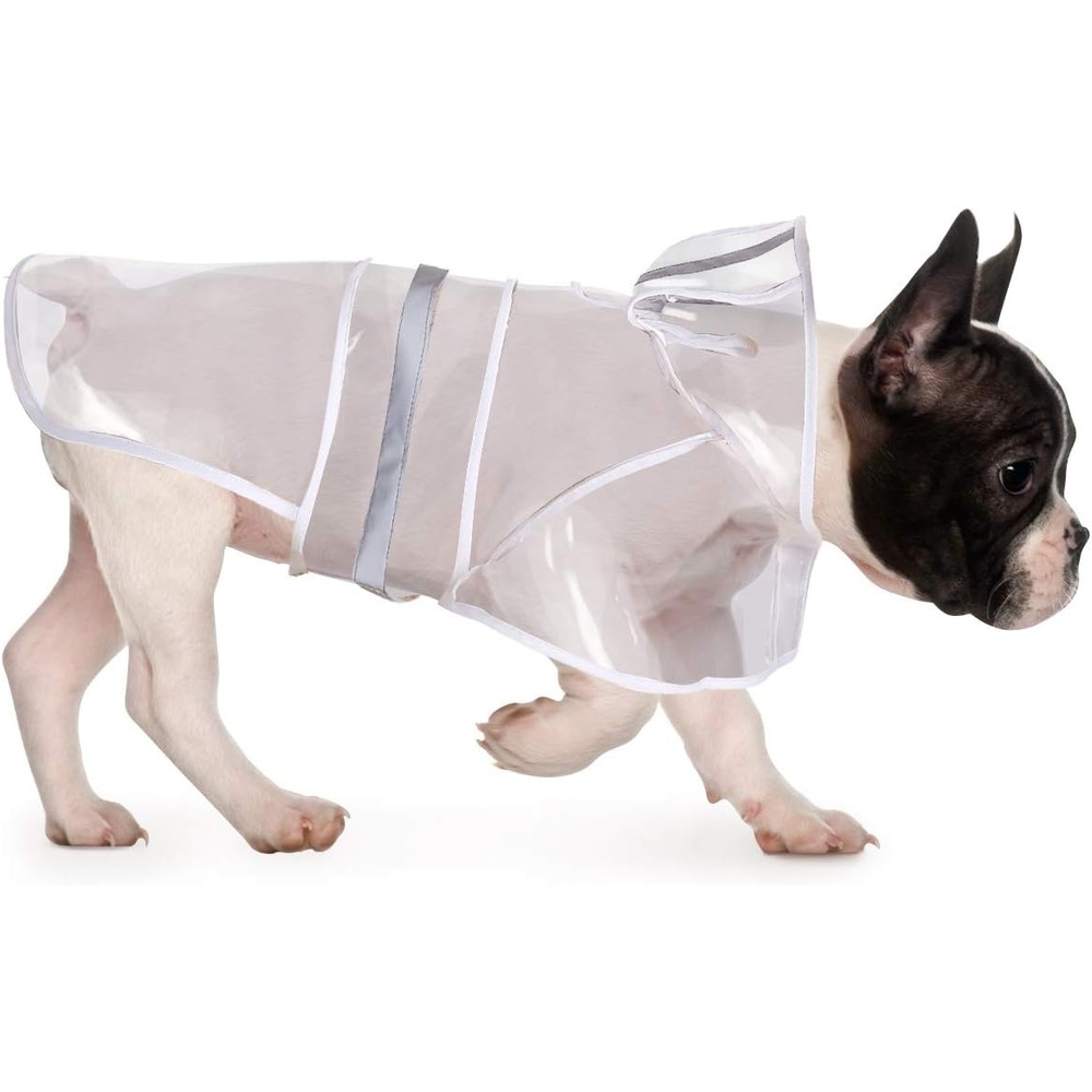 image:imageHDE Dog Raincoat Jacket Reflective Adjustable Hooded Pet Poncho Rain Coat with Leash Hole for Small to XLarge Dogs Rubber Ducks SClear