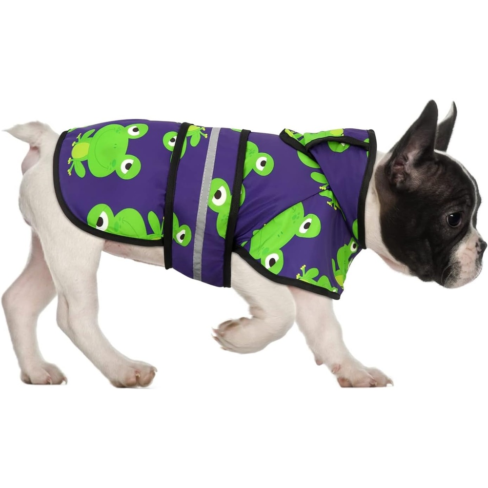 image:imageHDE Dog Raincoat Jacket Reflective Adjustable Hooded Pet Poncho Rain Coat with Leash Hole for Small to XLarge Dogs Rubber Ducks SFrogs