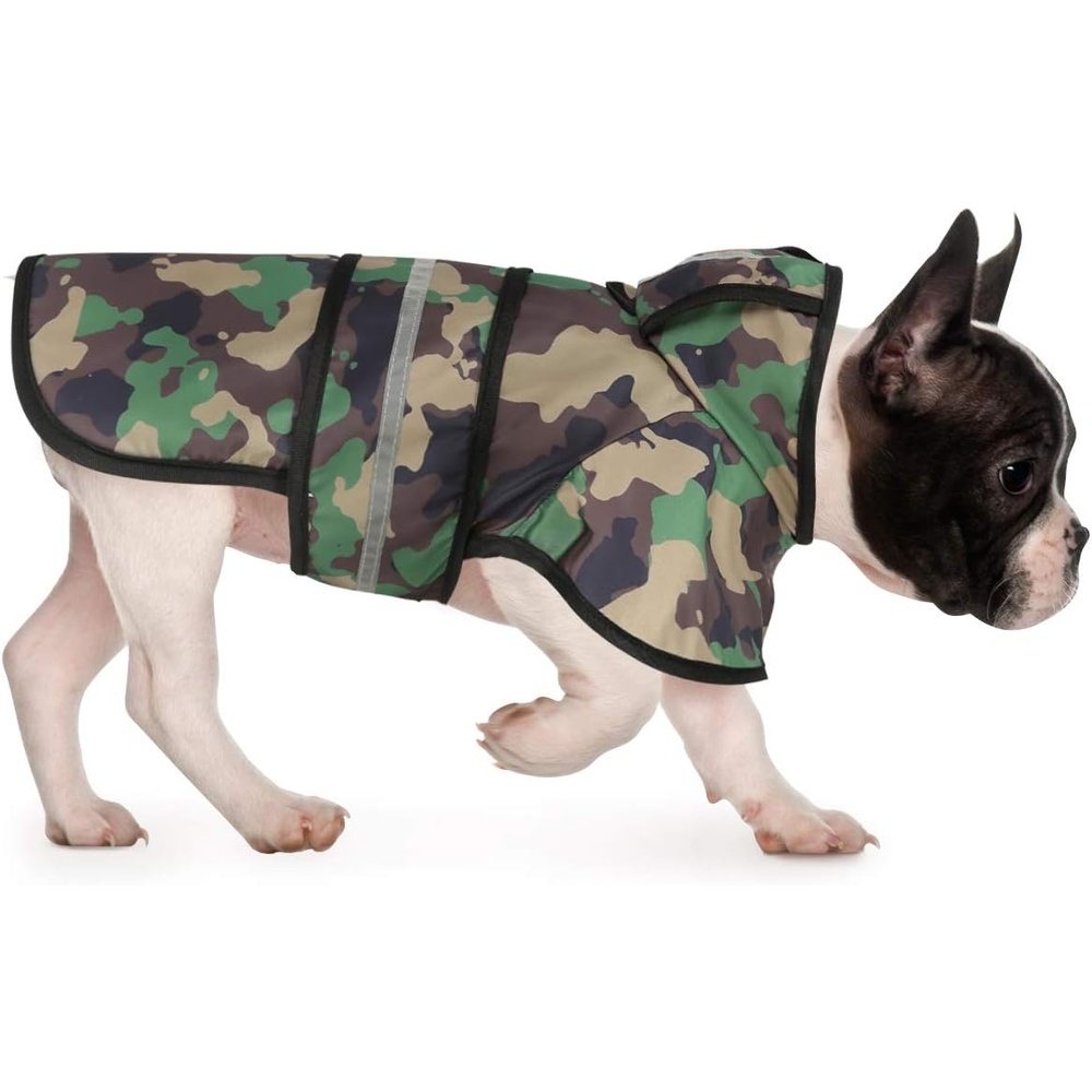 image:imageHDE Dog Raincoat Jacket Reflective Adjustable Hooded Pet Poncho Rain Coat with Leash Hole for Small to XLarge Dogs Rubber Ducks SGreen Camo