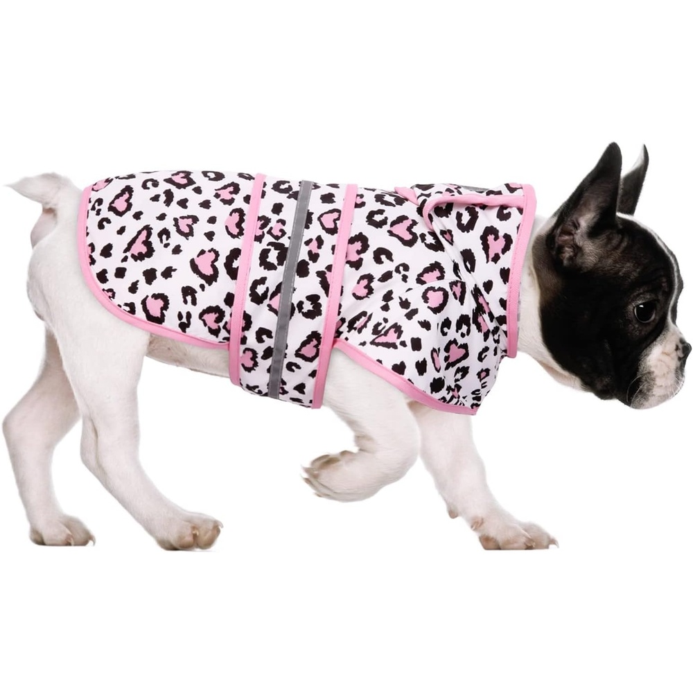 image:imageHDE Dog Raincoat Jacket Reflective Adjustable Hooded Pet Poncho Rain Coat with Leash Hole for Small to XLarge Dogs Rubber Ducks SLeopard Hearts