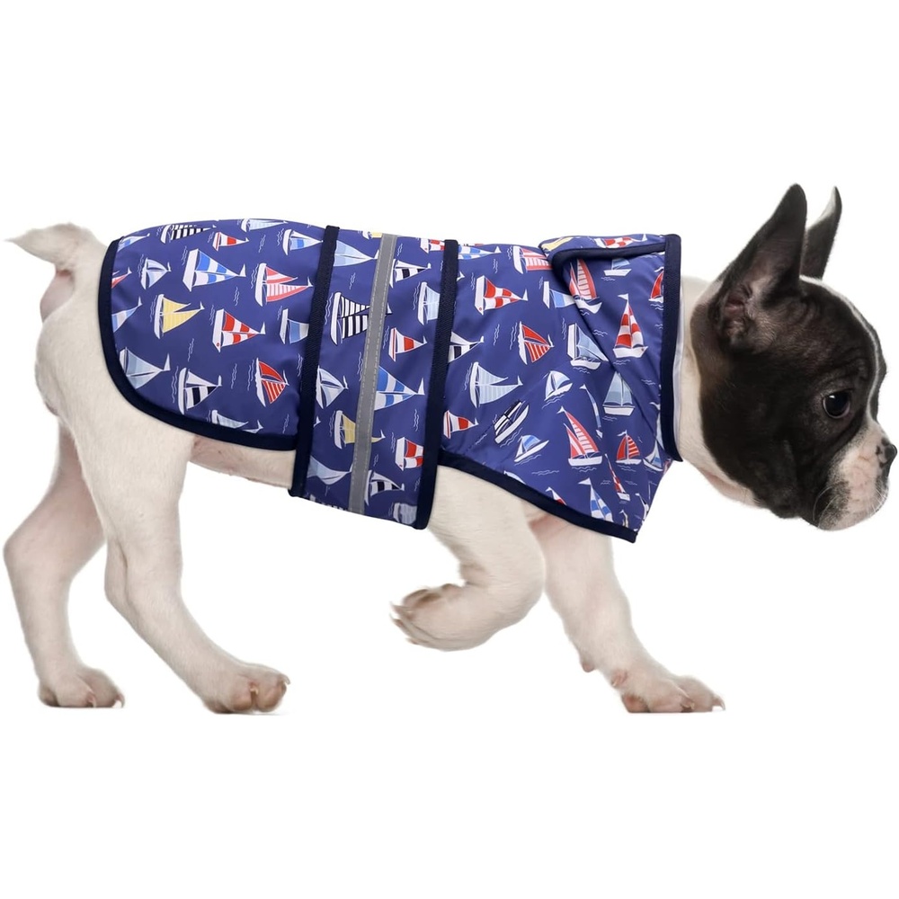 image:imageHDE Dog Raincoat Jacket Reflective Adjustable Hooded Pet Poncho Rain Coat with Leash Hole for Small to XLarge Dogs Rubber Ducks SNautical Boats