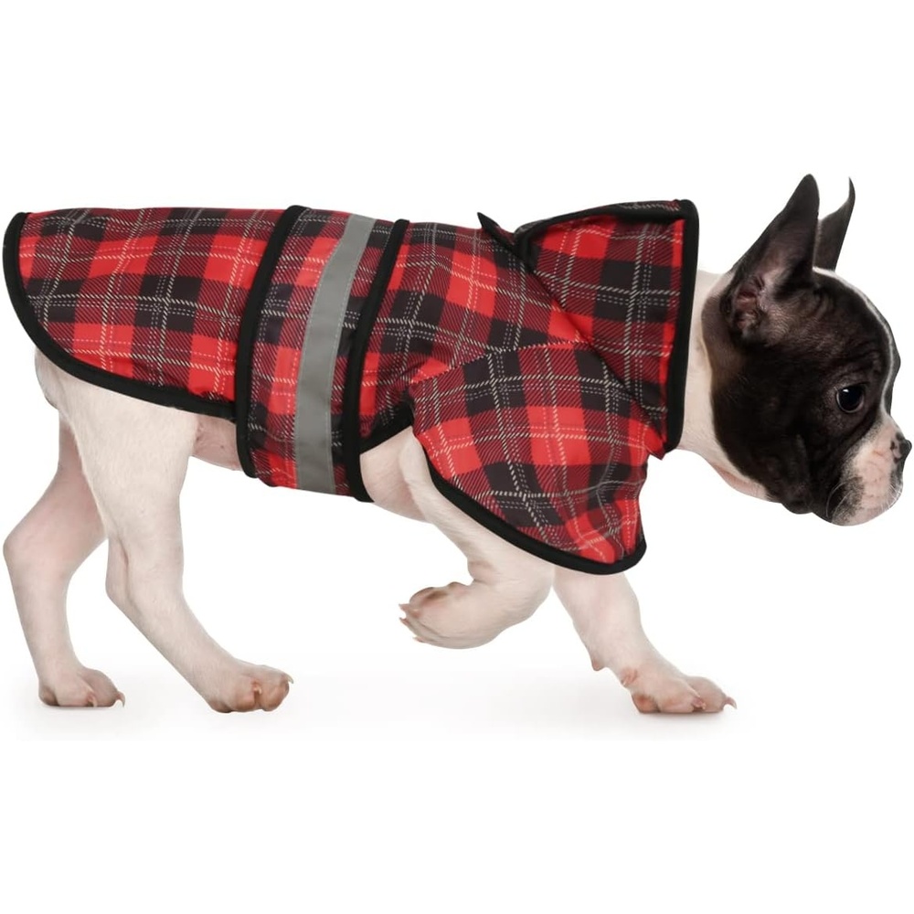 image:imageHDE Dog Raincoat Jacket Reflective Adjustable Hooded Pet Poncho Rain Coat with Leash Hole for Small to XLarge Dogs Rubber Ducks SPlaid