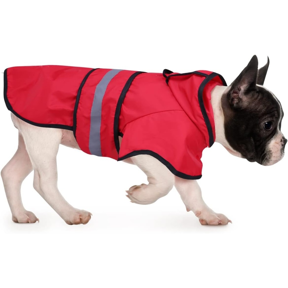 image:imageHDE Dog Raincoat Jacket Reflective Adjustable Hooded Pet Poncho Rain Coat with Leash Hole for Small to XLarge Dogs Rubber Ducks SRed
