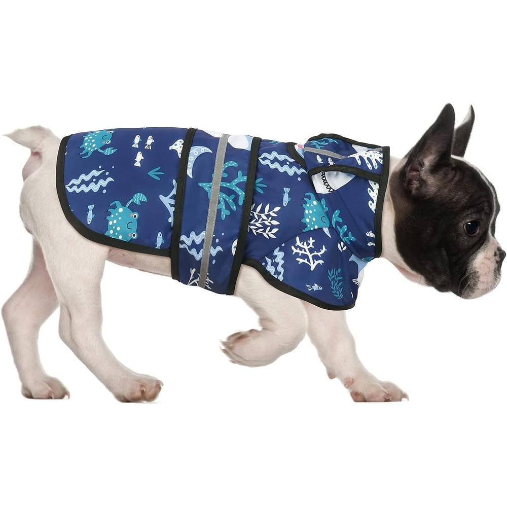 image:imageHDE Dog Raincoat Jacket Reflective Adjustable Hooded Pet Poncho Rain Coat with Leash Hole for Small to XLarge Dogs Rubber Ducks SSharks