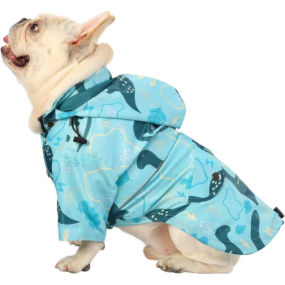 image:imageHDE Dog Raincoat Poncho Double Layer Zip Rain Jacket with Removable Hood Leash Hole for Small to 3XL Dogs and Puppies Dinosaurs SDinosaurs