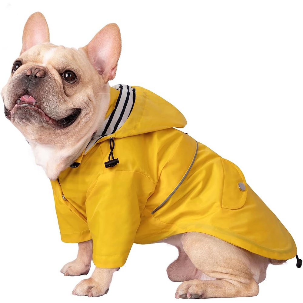 image:imageHDE Dog Raincoat Poncho Double Layer Zip Rain Jacket with Removable Hood Leash Hole for Small to 3XL Dogs and Puppies Dinosaurs SYellow