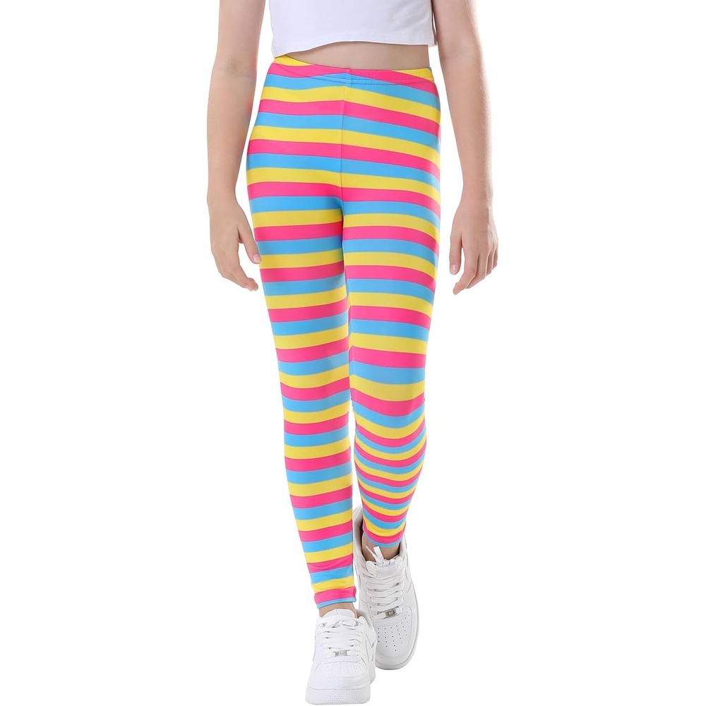 image:imageHDE Girls Leggings Holiday Stretchy Full Ankle Length Striped TightsCandy Stripes