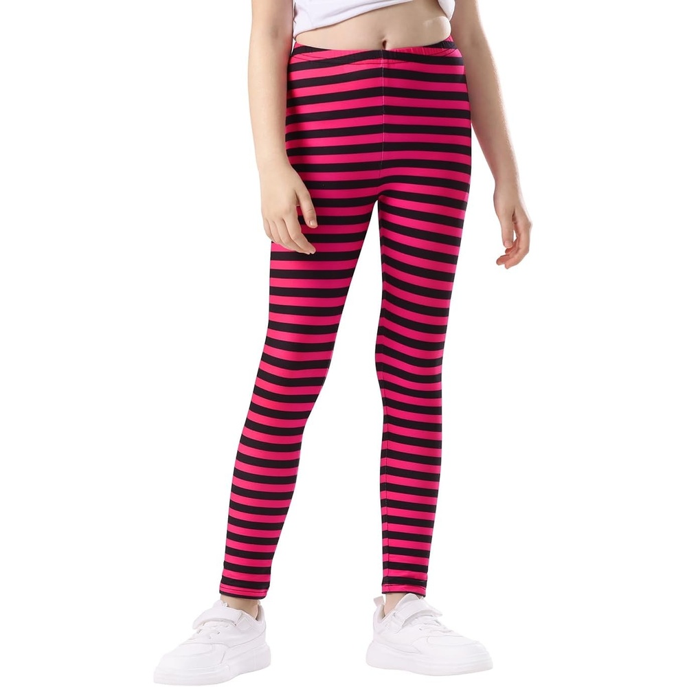 image:imageHDE Girls Leggings Holiday Stretchy Full Ankle Length Striped TightsPink and Black Stripes