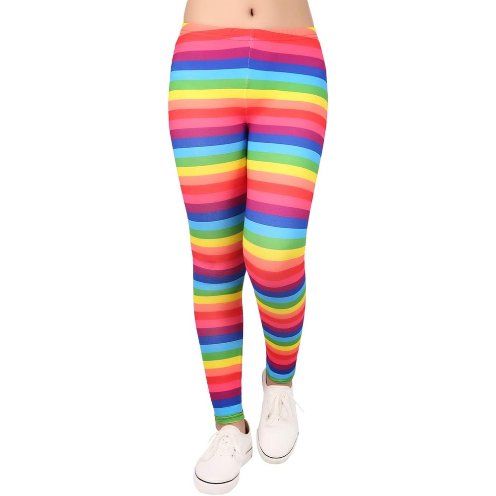 image:imageHDE Girls Leggings Holiday Stretchy Full Ankle Length Striped TightsRainbow Stripes