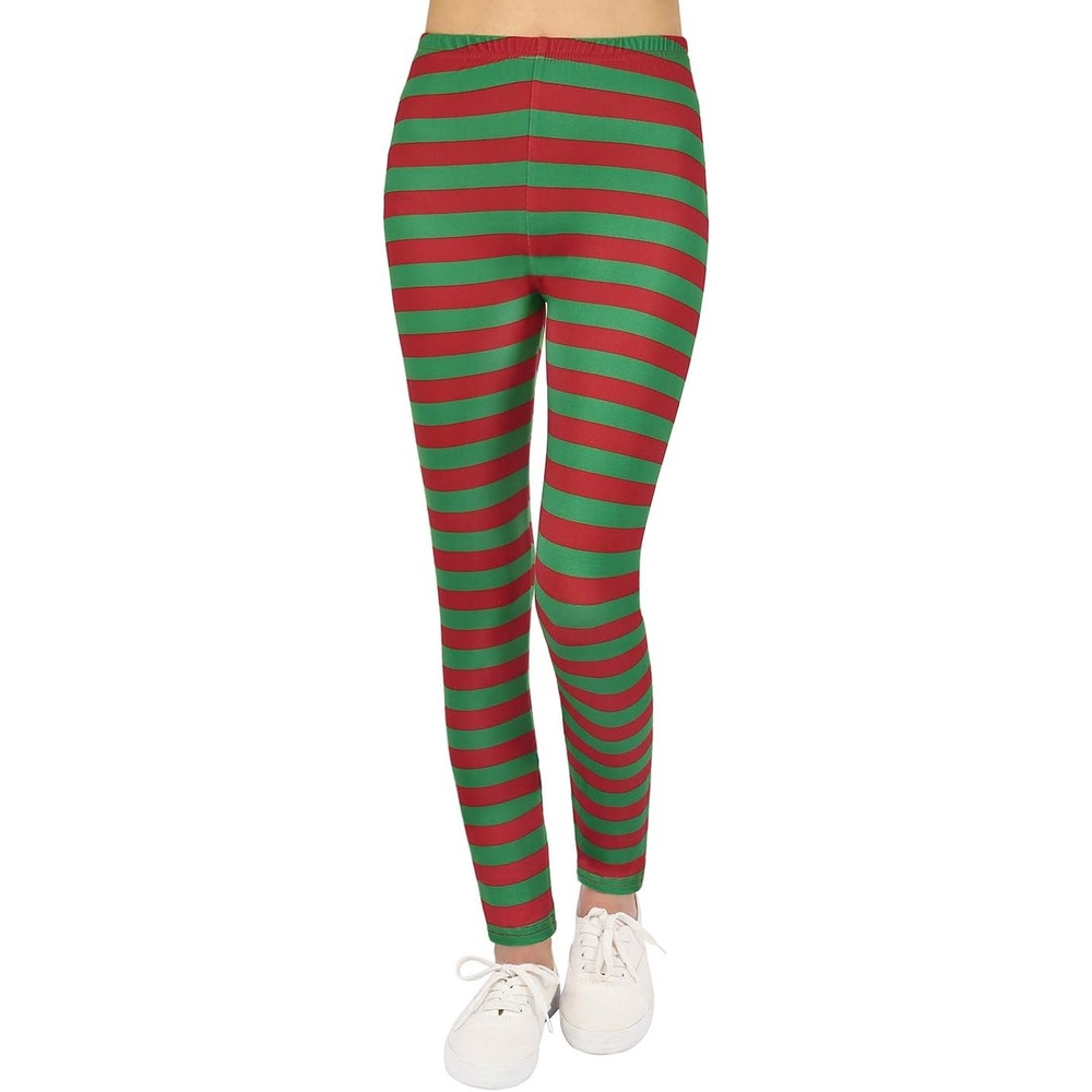 image:imageHDE Girls Leggings Holiday Stretchy Full Ankle Length Striped TightsRed and Green Holiday Stripes