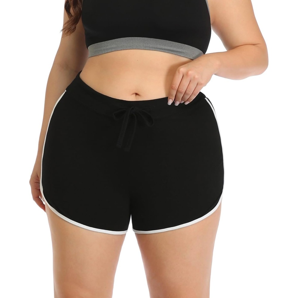 image:imageHDE Plus Size Dolphin Shorts for Women Running Workout Short Athletic BottomsBlack