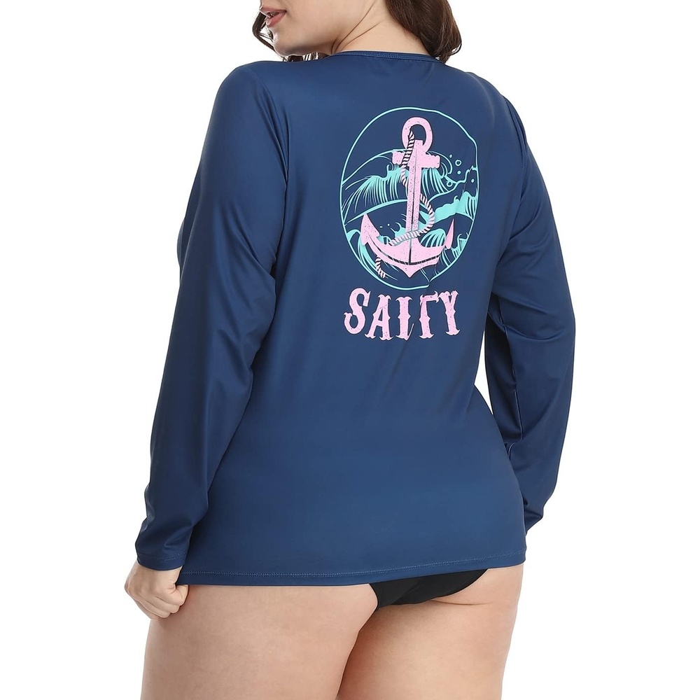 image:imageHDE Plus Size Rash Guard for Women UPF 50 Quick Dry Long Sleeve Swim TopSalty