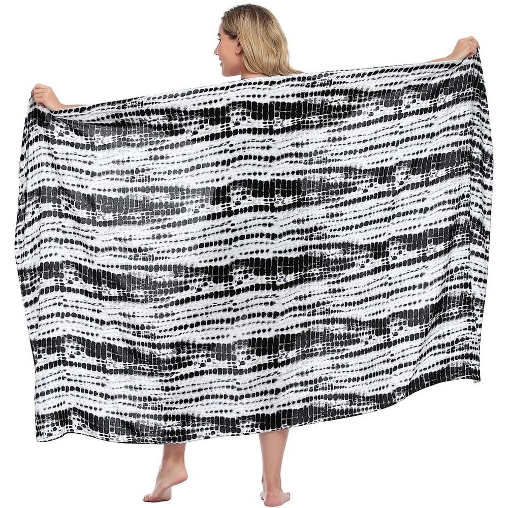 image:imageHDE Plus Size UPF 30 Pareo Swimsuit Cover Up Fringeless Sarong Sun Shawl Beach Sarong Wrap Convertible Sun Protection BlanketBlack Tie Dye