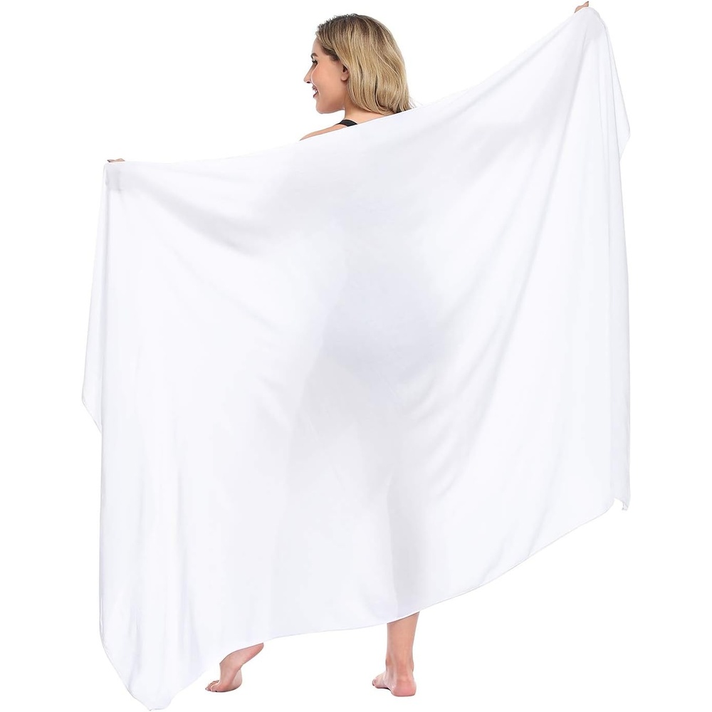 image:imageHDE Plus Size UPF 30 Pareo Swimsuit Cover Up Fringeless Sarong Sun Shawl Beach Sarong Wrap Convertible Sun Protection BlanketWhite