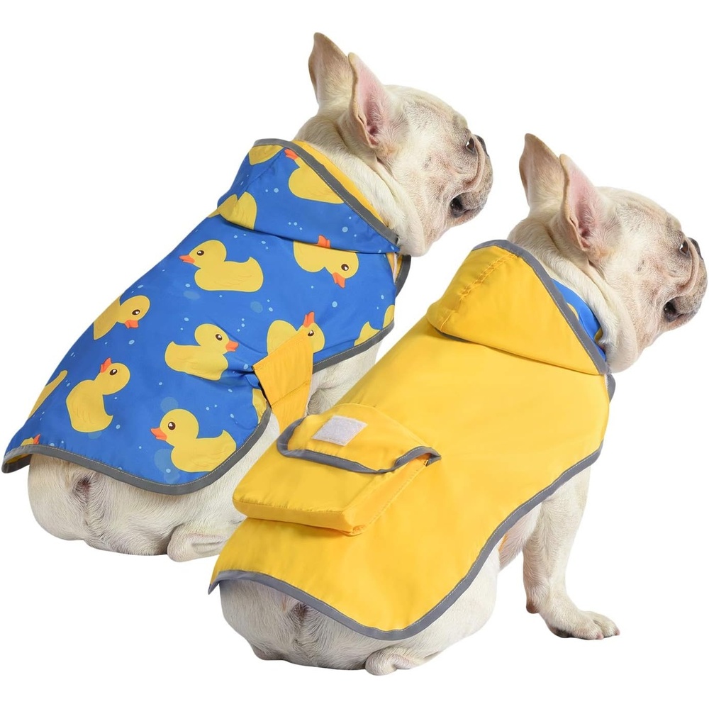 image:imageHDE Reversible Dog Raincoat Hooded Slicker Poncho Rain Coat Jacket for Small Medium Large Dogs Buffalo Plaid Red SDucks Yellow