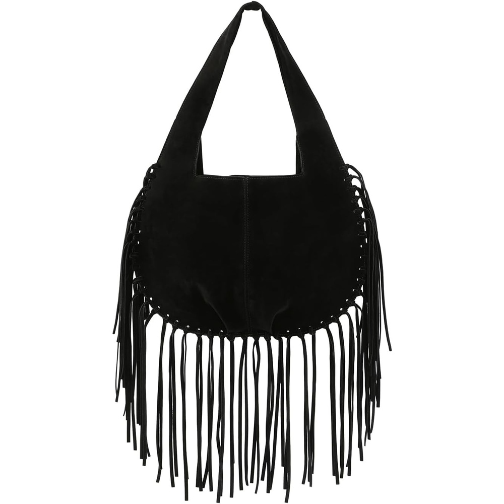 image:imageHDE Womens Faux Suede Leather Bag Fringe Tassel Shoulder Purse Western HandbagBlack