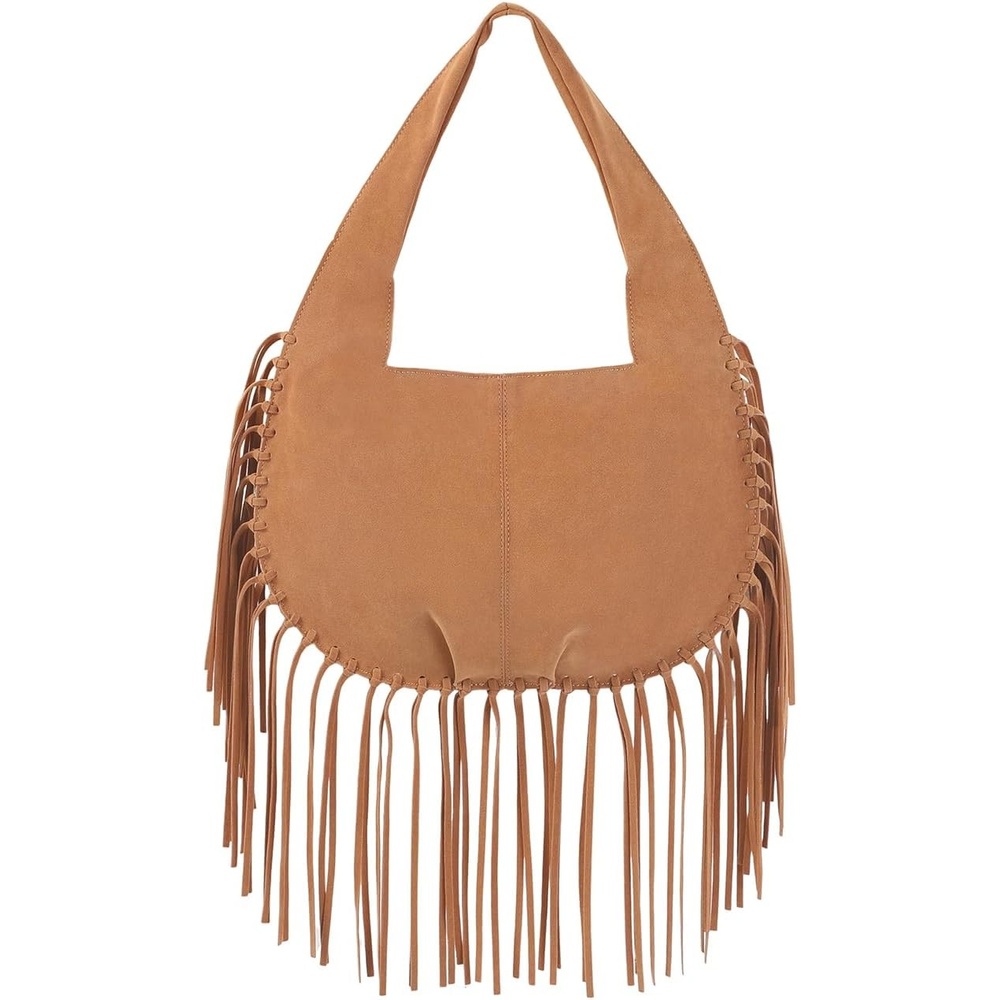 image:imageHDE Womens Faux Suede Leather Bag Fringe Tassel Shoulder Purse Western HandbagCamel Brown