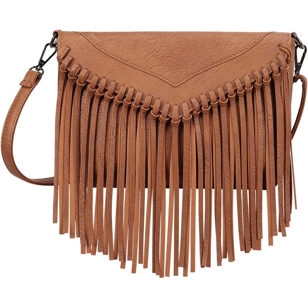 image:imageHDE Womens PU Leather Hobo Fringe Crossbody Tassel Purse Vintage Flap Envelope Handbag Western Sling Shoulder BagCaramel Brown