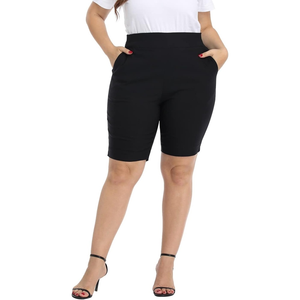 image:imageHDE Womens Plus Size Bermuda Shorts Mid Rise 10 Inseam Shorts with PocketsBlack
