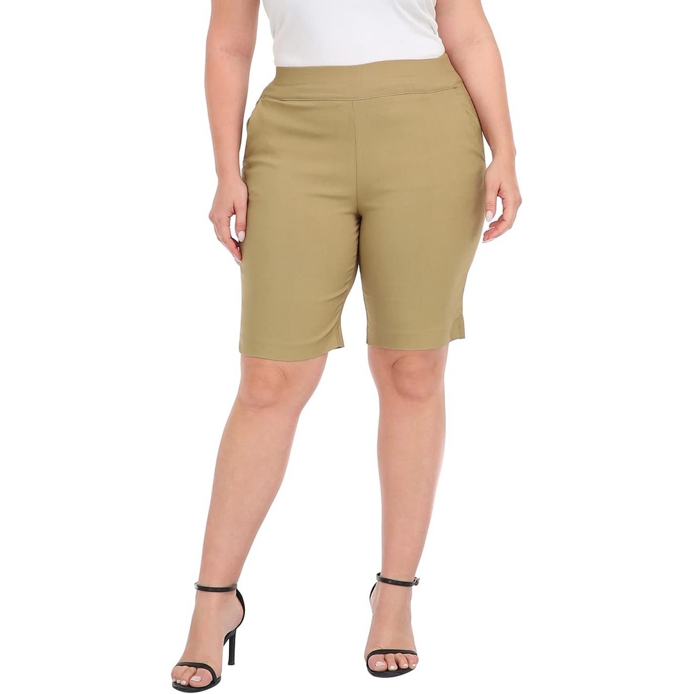 image:imageHDE Womens Plus Size Bermuda Shorts Mid Rise 10 Inseam Shorts with PocketsDark Khaki