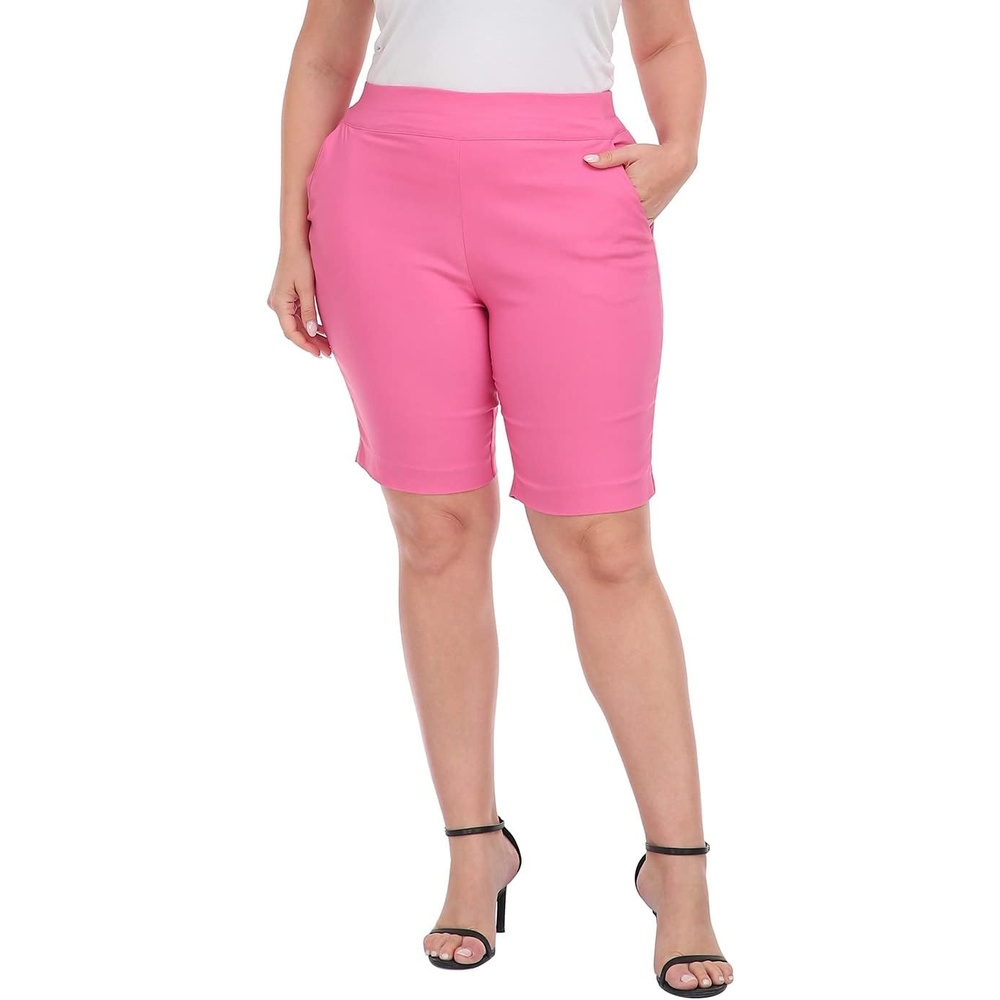 image:imageHDE Womens Plus Size Bermuda Shorts Mid Rise 10 Inseam Shorts with PocketsHot Pink