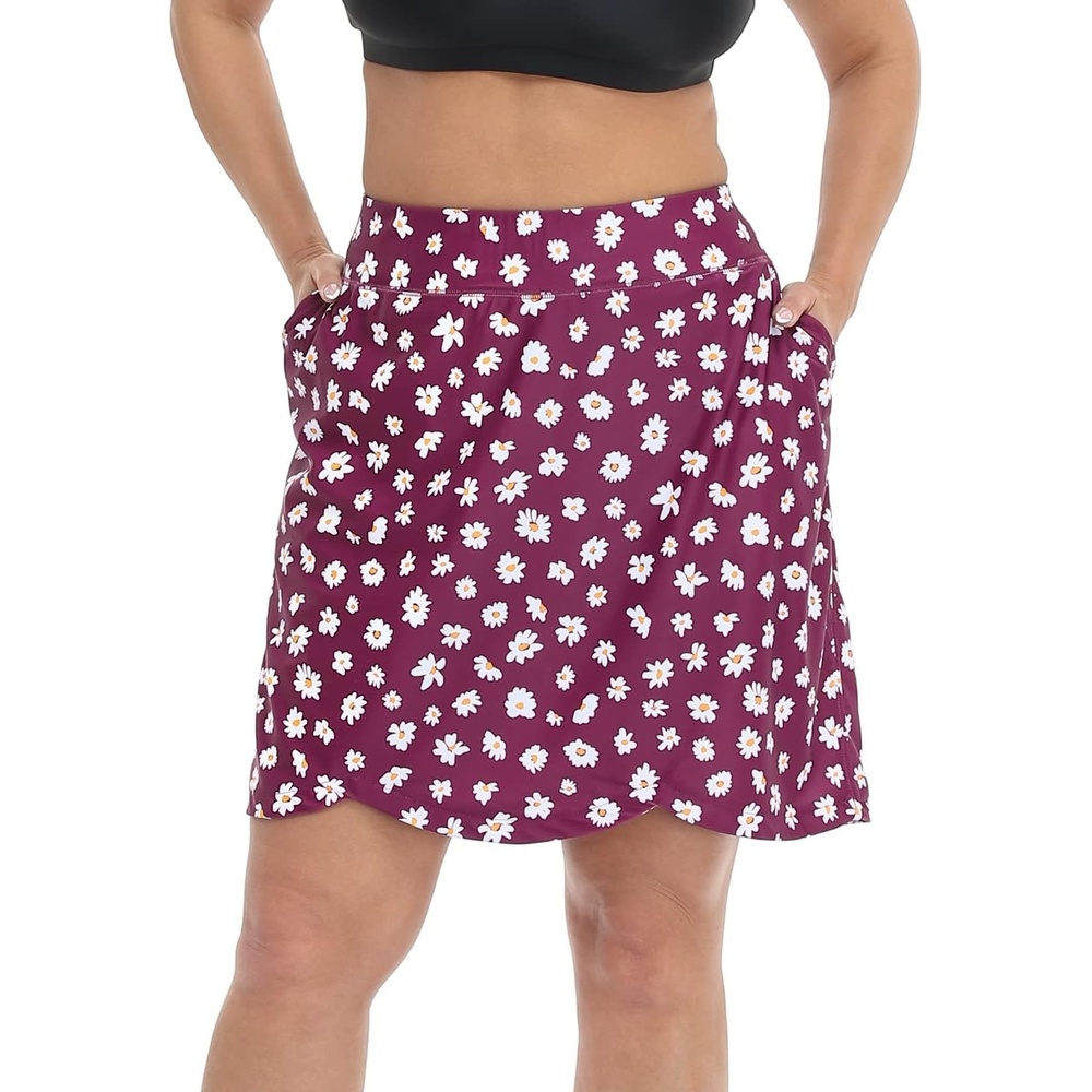 image:imageHDE Womens Plus Size Skort Skirt with Bike Shorts Active Golf Swim Skirt PocketsBurgundy Daisy