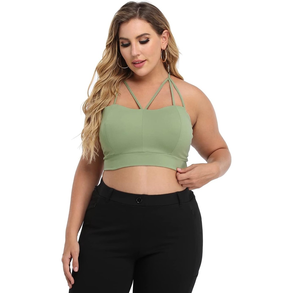 image:imageHDE Womens Plus Size Spaghetti Strap Cami Bralette Bustier Crop TopSage Green