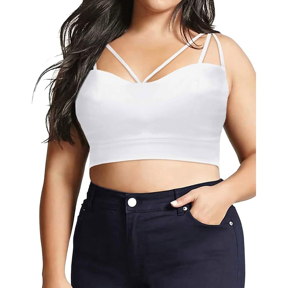 image:imageHDE Womens Plus Size Spaghetti Strap Cami Bralette Bustier Crop TopWhite