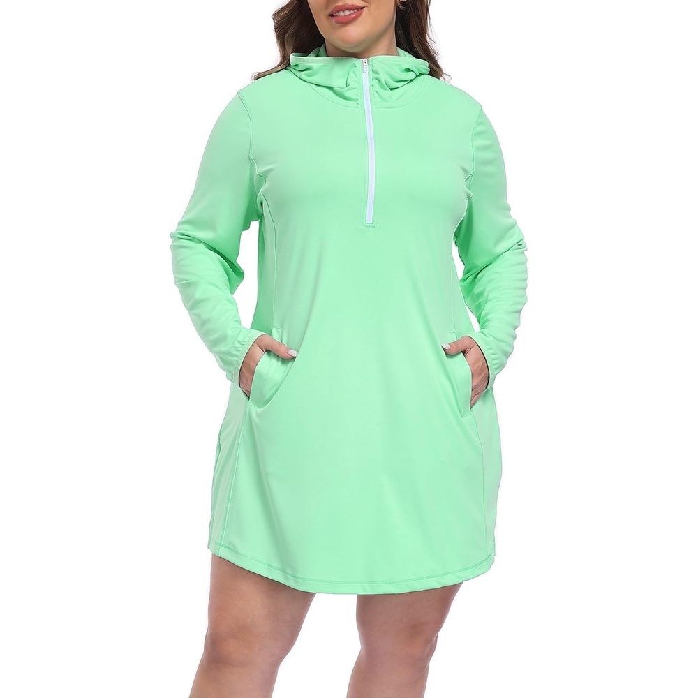 image:imageHDE Womens Plus Size Swim Coverup Dress with Hood UPF 50 Long Sleeve Cover UpJelly Mint