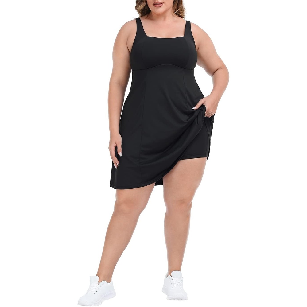 image:imageHDE Womens Plus Size Tennis Athletic Workout Dress Adjustable Straps Exercise Golf Dress with Builtin Shorts amp BraBlack