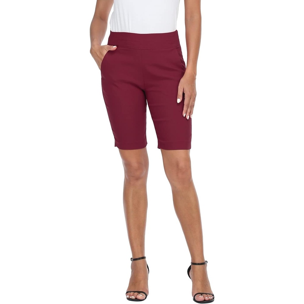 image:imageHDE Womens Pull On Bermuda Shorts Mid Rise 10 Inseam Shorts with PocketsBurgundy