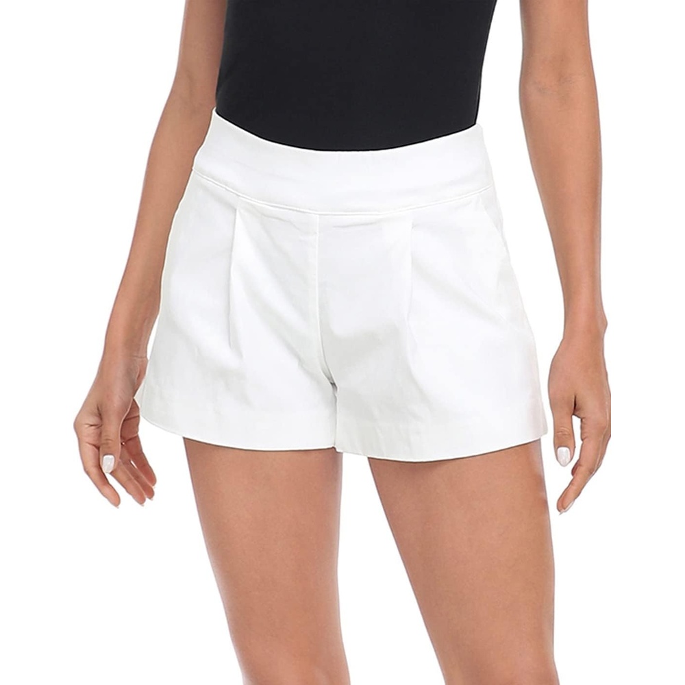 image:imageHDE Womens Pull On Dress Shorts 3 Inseam with Pockets High Waisted Chino Dressy Pleated Summer Stretchy Elastic Waist ShortsWhite
