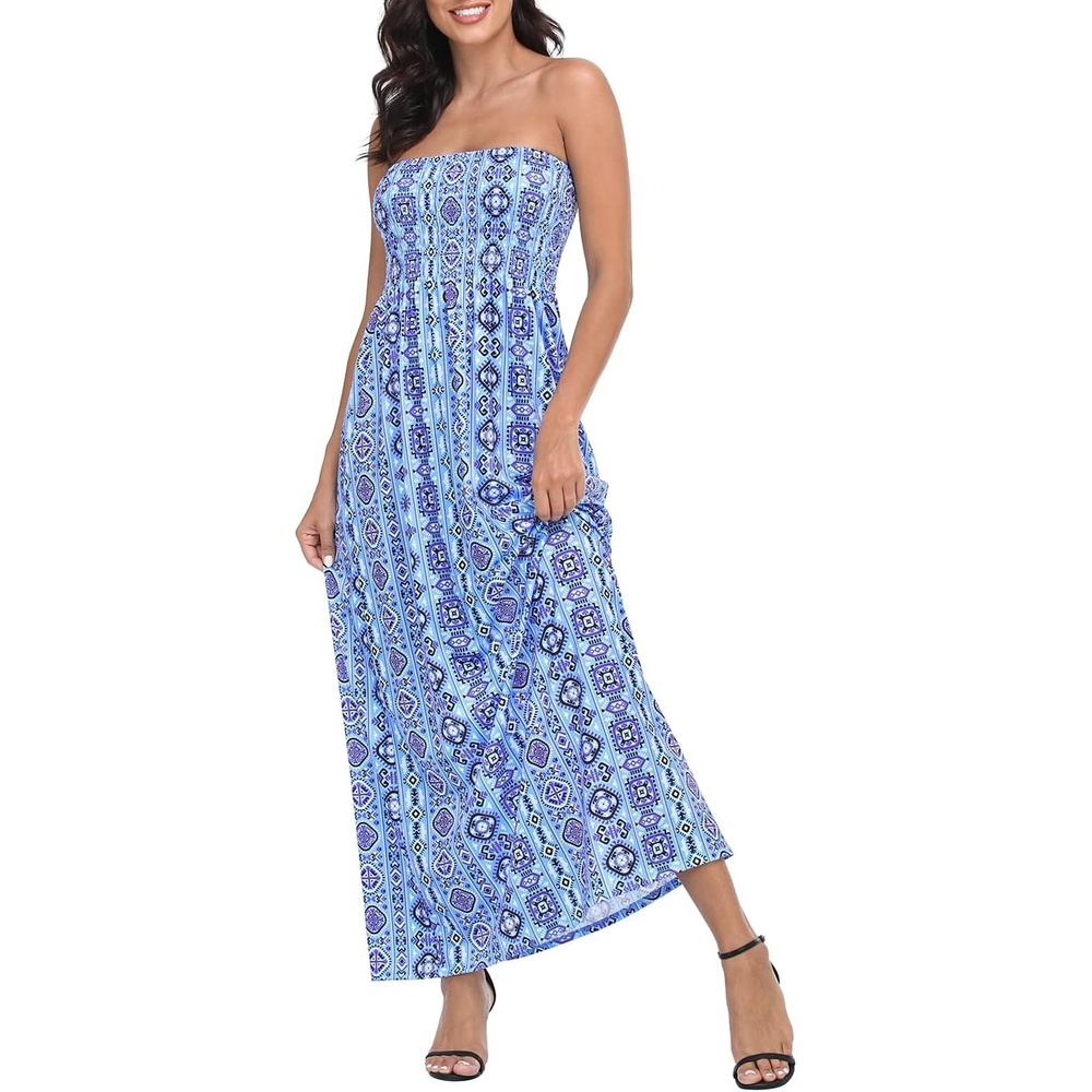 image:imageHDE Womens Strapless Maxi Dress Plus Size Summer Sundress Smocked Tube Top Long Skirt Dress Boho Beach Cover UpBeach Boho
