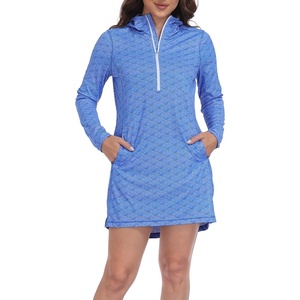 image:imageHDE Beach Coverups for Women UPF 50 Long Sleeve Swim Cover Up Dress with Hood Quick Dry Sun Protection Tunic with PocketsBlue Shell Mosaic