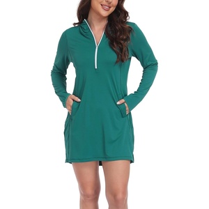 image:imageHDE Beach Coverups for Women UPF 50 Long Sleeve Swim Cover Up Dress with Hood Quick Dry Sun Protection Tunic with PocketsDark Teal
