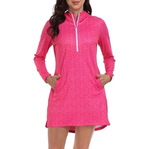 image:imageHDE Beach Coverups for Women UPF 50 Long Sleeve Swim Cover Up Dress with Hood Quick Dry Sun Protection Tunic with PocketsHot Pink Seashells