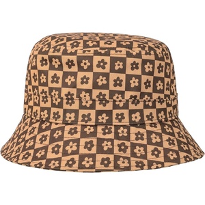 image:imageHDE Bucket Hat Unisex Print and Solid Beach Sun Hats Outdoor Packable HeadwearBrown Floral Checker