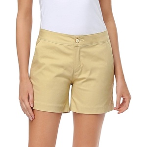 image:imageHDE Chino Shorts for Women 5 Inseam High Waisted Cotton Work Shorts with Pockets Casual Summer Travel Walking Golf ShortsKhaki